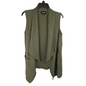 {Jones New York} Olive Green Sleeveless Open Vest in Waffle Weave - Size Medium